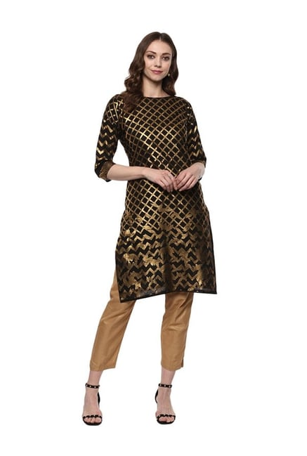 Ahalyaa Black Printed Cotton Kurta Ahalyaa Black Printed Cotton Kurta