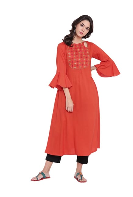 9rasa Rust Printed Rayon Viscose Kurta 9rasa Rust Printed Rayon Viscose Kurta
