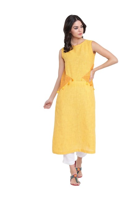 9rasa Yellow Printed Cotton Kurta 9rasa Yellow Printed Cotton Kurta