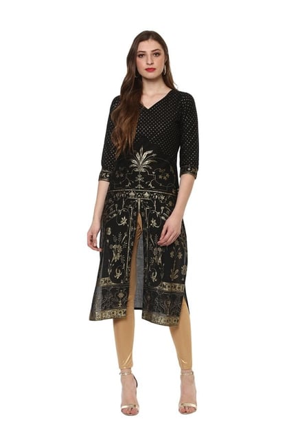 Ahalyaa Black Printed Cotton Kurta Ahalyaa Black Printed Cotton Kurta