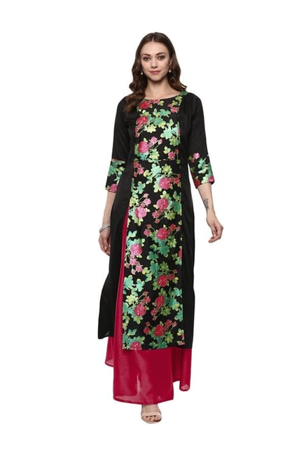 Ahalyaa Black Printed Poly Silk Kurta Ahalyaa Black Printed Poly Silk Kurta
