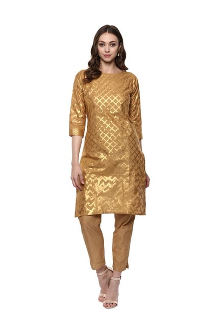 Ahalyaa Beige Printed Cotton Kurta Ahalyaa Beige Printed Cotton Kurta