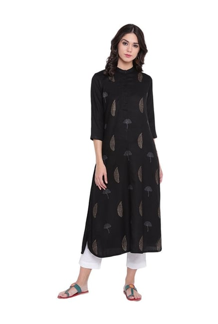 9rasa Black Block Print Rayon Viscose Kurta 9rasa Black Block Print Rayon Viscose Kurta