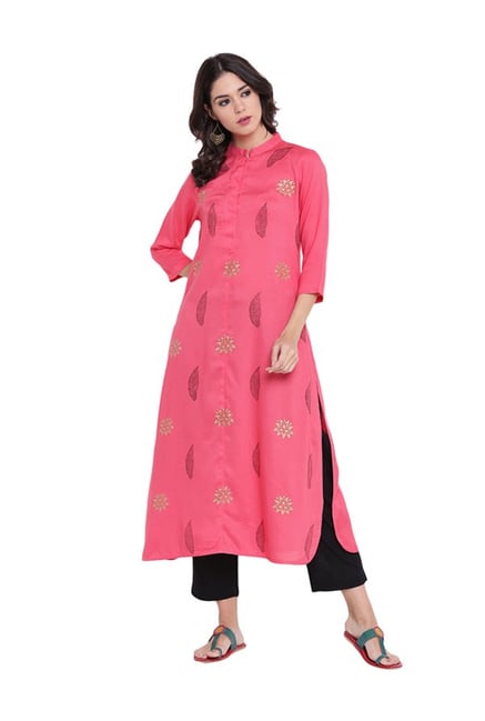9rasa Pink Block Print Rayon Viscose Kurta 9rasa Pink Block Print Rayon Viscose Kurta