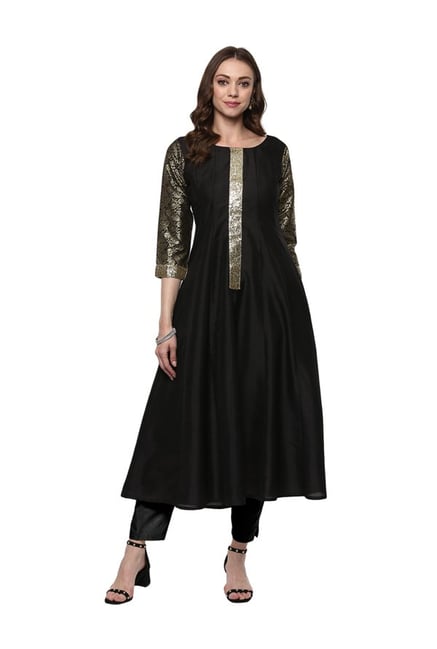 Ahalyaa Black Poly Silk Anarkali Kurta Ahalyaa Black Poly Silk Anarkali Kurta
