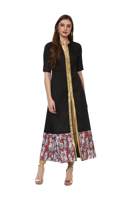 Ahalyaa Black Printed Poly Silk Kurta Ahalyaa Black Printed Poly Silk Kurta