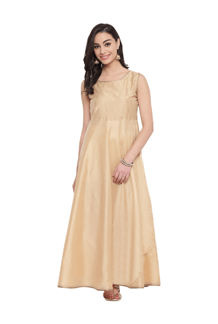 Studio Rasa Beige Printed Cotton Silk A-Line Kurta Studio Rasa Beige Printed Cotton Silk A-Line Kurta
