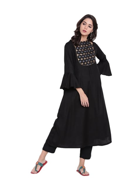 9rasa Black Printed Rayon Viscose Kurta 9rasa Black Printed Rayon Viscose Kurta