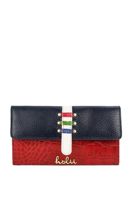 Holii Birch W1 Red & Navy Textured Leather Flap Wallet Holii Birch W1 Red & Navy Textured Leather Flap Wallet
