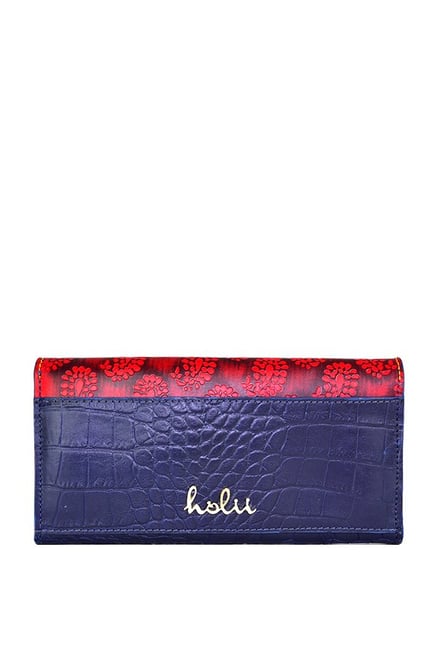 Holii Cinnamon W3 Navy & Red Textured Leather Flap Wallet Holii Cinnamon W3 Navy & Red Textured Leather Flap Wallet