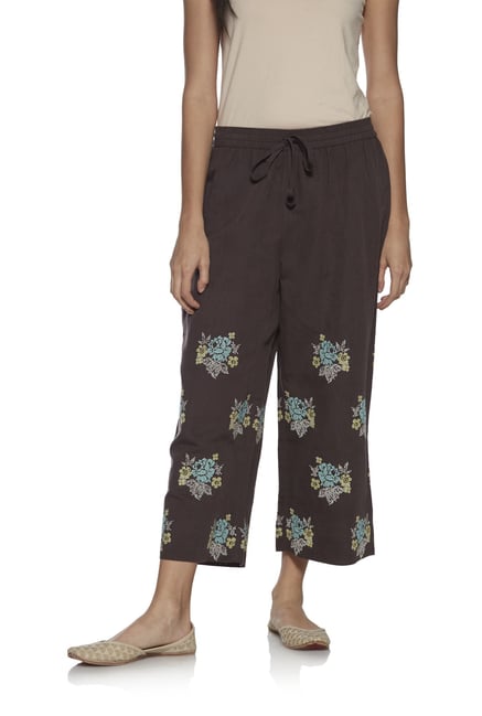 Zuba by Westside Charcoal Linen Cropped Palazzos Zuba by Westside Charcoal Linen Cropped Palazzos