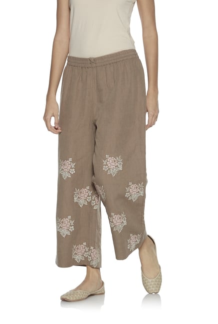Zuba by Westside Taupe Linen Cropped Palazzos Zuba by Westside Taupe Linen Cropped Palazzos