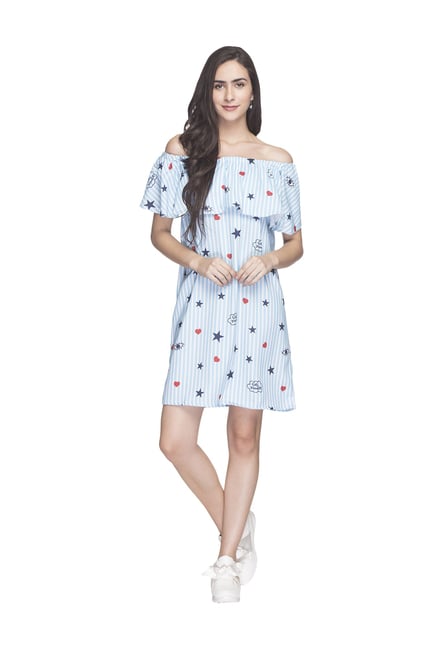 Globus Blue & White Printed Above Knee Dress Globus Blue & White Printed Above Knee Dress