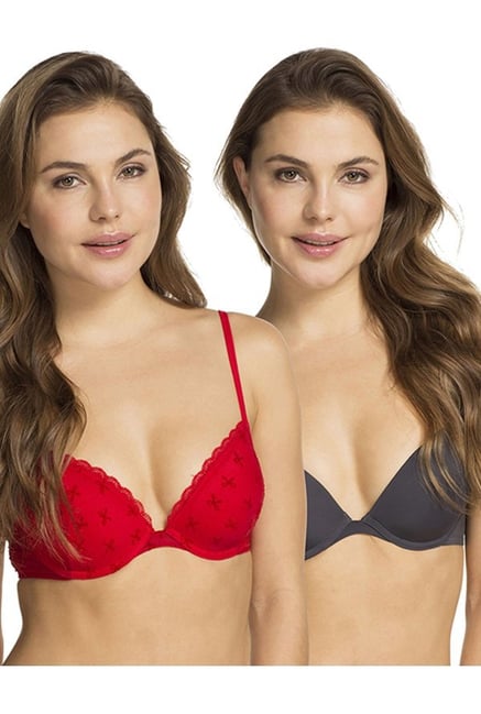 Hunkemoller Tango Red & Grey Padded Under Wired Bra (Pack Of 2) Hunkemoller Tango Red & Grey Padded Under Wired Bra (Pack Of 2)