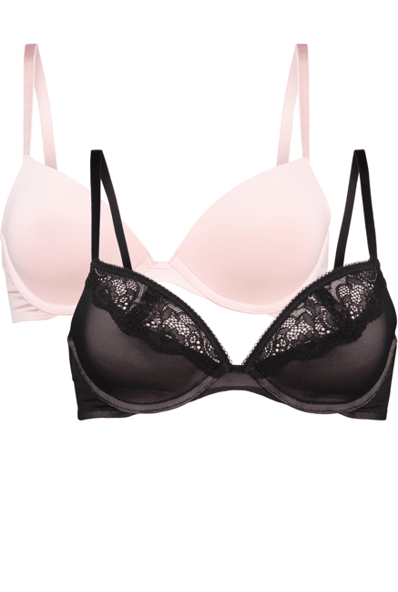 Hunkemoller Pink & Black Under Wired Edge Bra (Pack Of 2) Hunkemoller Pink & Black Under Wired Edge Bra (Pack Of 2)