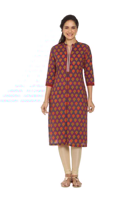 Soch Grey & Orange Printed Cotton Kurta Soch Grey & Orange Printed Cotton Kurta