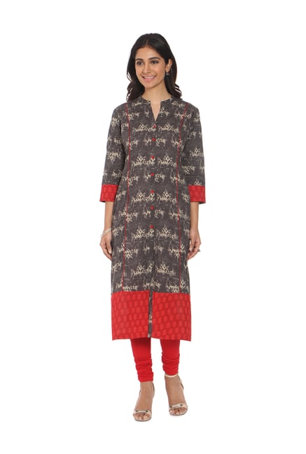 Soch Grey & Red Printed Cotton Kurta Soch Grey & Red Printed Cotton Kurta