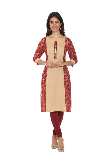 Soch Beige & Maroon Printed Cotton Jute Kurta Soch Beige & Maroon Printed Cotton Jute Kurta