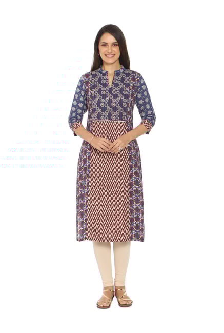 Soch Blue & Brown Printed Cotton Kurta Soch Blue & Brown Printed Cotton Kurta