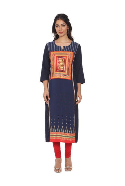 Soch Navy Printed Rayon Kurta Soch Navy Printed Rayon Kurta
