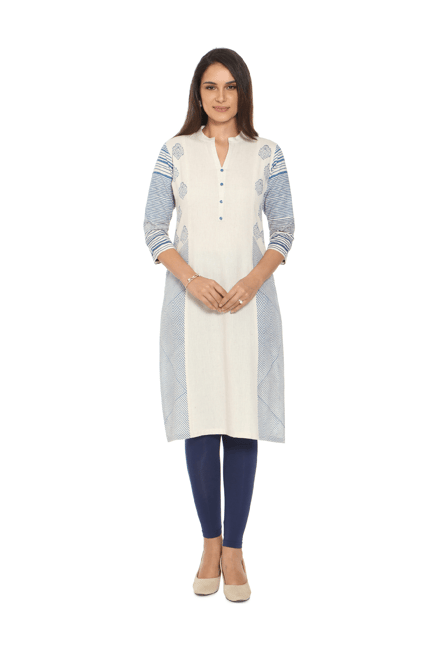 Soch Cream & Blue Printed Khadi Kurta Soch Cream & Blue Printed Khadi Kurta
