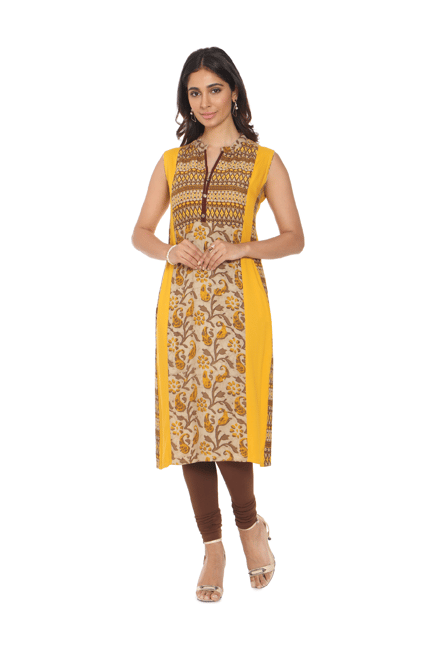 Soch Yellow Printed Rayon Kurta Soch Yellow Printed Rayon Kurta