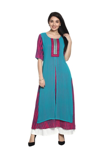 Soch Pink & Blue Printed Rayon Kurta Soch Pink & Blue Printed Rayon Kurta