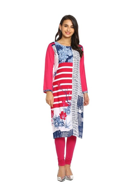 Soch Blue & Pink Printed Rayon Kurta Soch Blue & Pink Printed Rayon Kurta