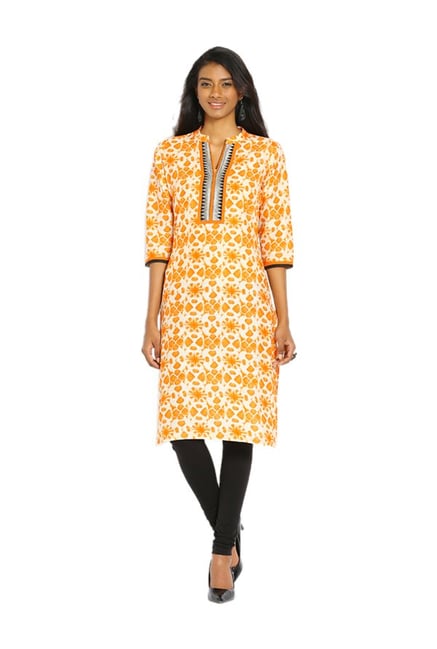 Soch Orange Printed Cotton Kurta Soch Orange Printed Cotton Kurta