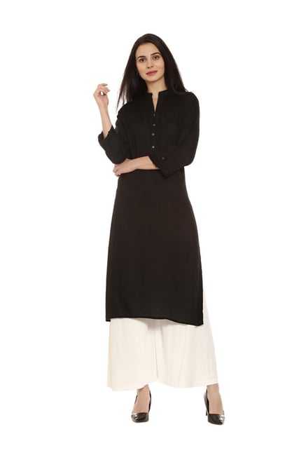 Soch Black Regular Fit Rayon Kurta Soch Black Regular Fit Rayon Kurta