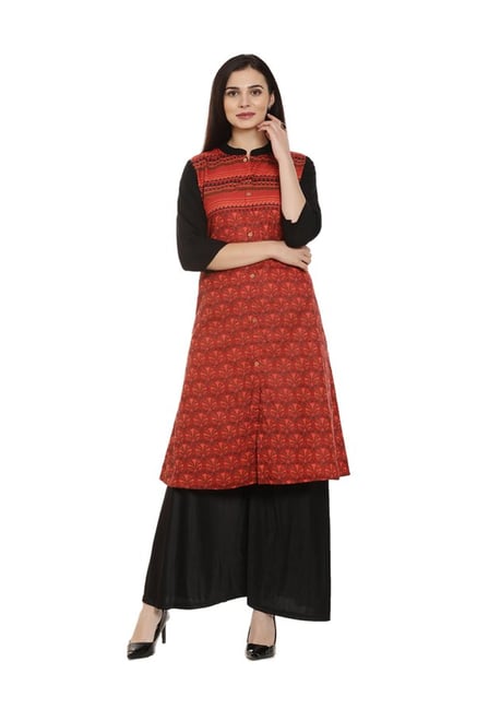 Soch Maroon Printed Cotton Kurta Soch Maroon Printed Cotton Kurta