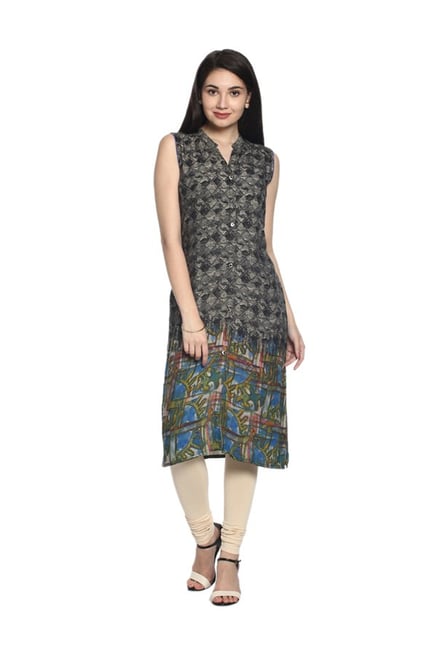 Soch Black & Blue Printed Rayon Kurta Soch Black & Blue Printed Rayon Kurta