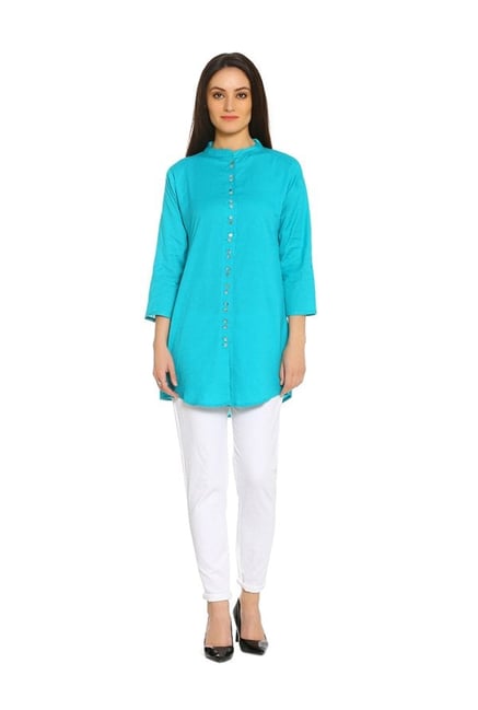 Soch Turquoise Regular Fit Cotton Kurti Soch Turquoise Regular Fit Cotton Kurti