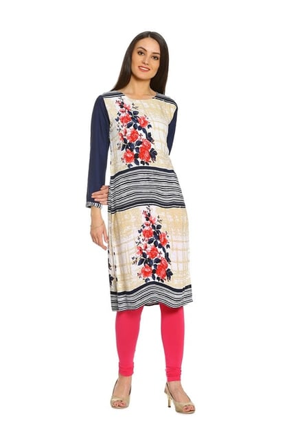 Soch Beige Floral Print Rayon Kurta Soch Beige Floral Print Rayon Kurta