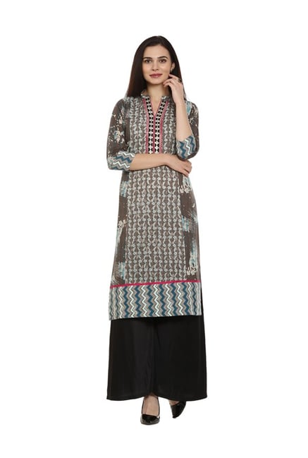 Soch Grey Printed Cotton Kurta Soch Grey Printed Cotton Kurta