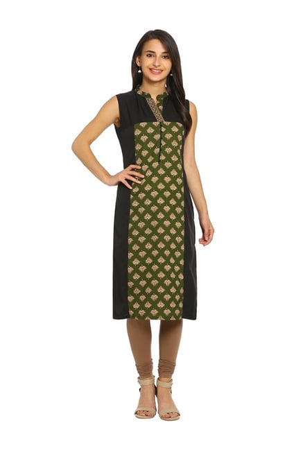 Soch Black & Olive Printed Crepe Kurta Soch Black & Olive Printed Crepe Kurta