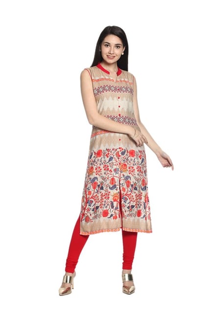 Soch Beige Printed Rayon Kurta Soch Beige Printed Rayon Kurta