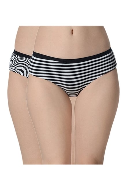 Buy Da Intimo White Black Striped Reversible Bikini Panty Pack Of 2