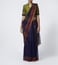Abraham & Thakore Navy Striped Cotton Silk Maheshwar Saree