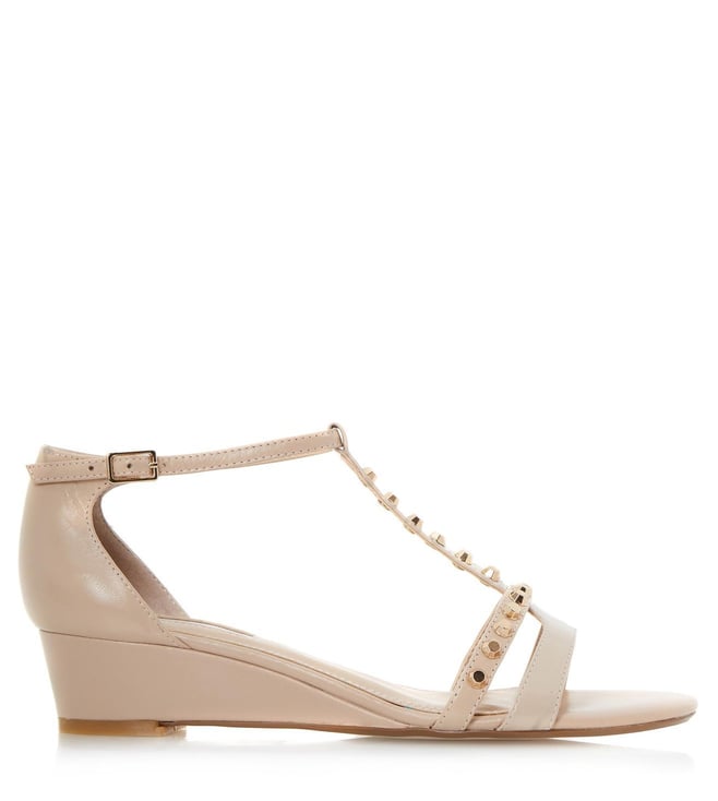 Buy Dune London Nude Leather Khala T Strap Sandal For Women Online