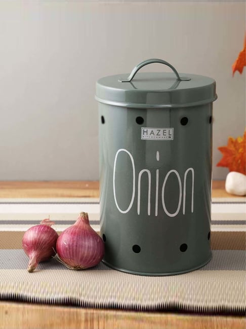 Buy HAZEL Olive Green Galvanized Metal Onion Storage Container