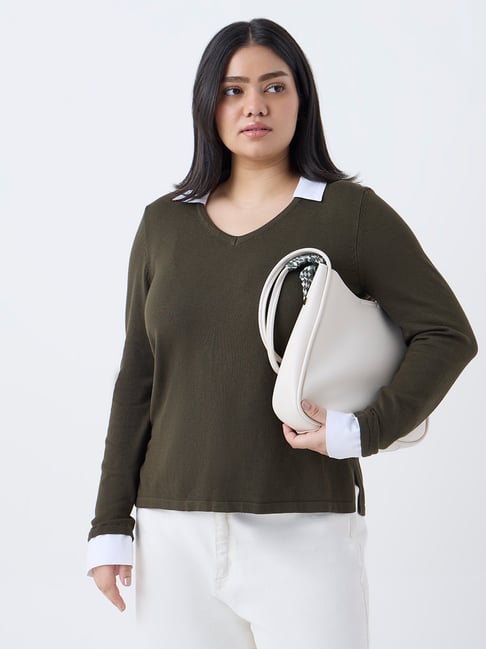 Gia by Westside Olive Collar-Detailed Top