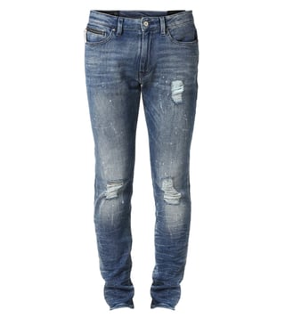 Armani Exchange Denim Indigo Distressed Tapered Fit Jeans Armani Exchange Denim Indigo Distressed Tapered Fit Jeans