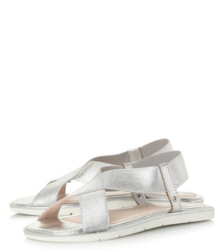Dune London Silver Synthetic Linke Cross Strap Sandals Dune London Silver Synthetic Linke Cross Strap Sandals