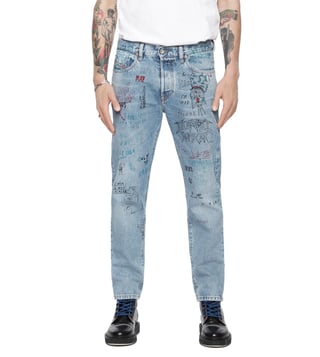 Diesel Printed Blue Mharky L.32 Pantaloni Skinny Fit Jeans Diesel Printed Blue Mharky L.32 Pantaloni Skinny Fit Jeans
