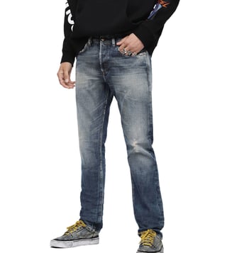Diesel Tattered Blue Buster L.32 Pantaloni Tapered Jeans Diesel Tattered Blue Buster L.32 Pantaloni Tapered Jeans