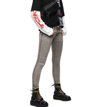 Diesel Tattered Grey Denim Skinzee-Low-Zip L.32 Pantaloni Skinny Fit Jeans Diesel Tattered Grey Denim Skinzee-Low-Zip L.32 Pantaloni Skinny Fit Jeans