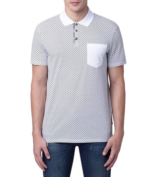 Armani Exchange White & Navy Micro Logo Contrast Pocket Polo T-Shirt Armani Exchange White & Navy Micro Logo Contrast Pocket Polo T-Shirt