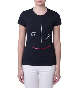 Armani Exchange Navy Metallic Wink Crew T-Shirt Armani Exchange Navy Metallic Wink Crew T-Shirt