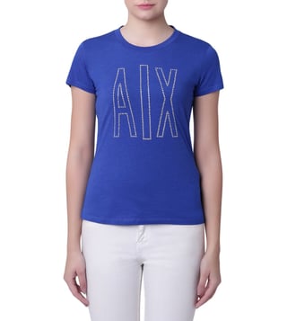 Armani Exchange Blue Caracao Studded Logo Classic T-Shirt Armani Exchange Blue Caracao Studded Logo Classic T-Shirt